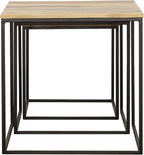 20" Natural Wood Stacking Nesting Tables, Set of Nesting Tables with Slender Metal Legs, Side Tables with Industrial Rustic Fusion for Versatile Home Living Spaces, Brown