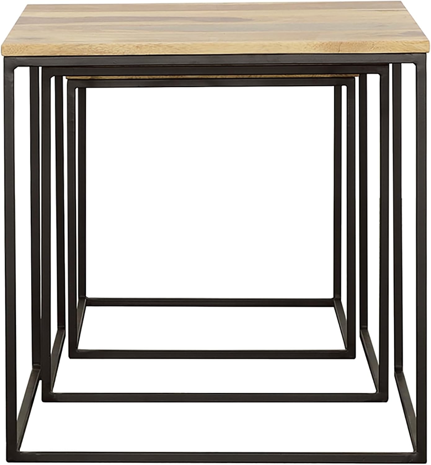 20" Natural Wood Stacking Nesting Tables, Set of Nesting Tables with Slender Metal Legs, Side Tables with Industrial Rustic Fusion for Versatile Home Living Spaces, Brown