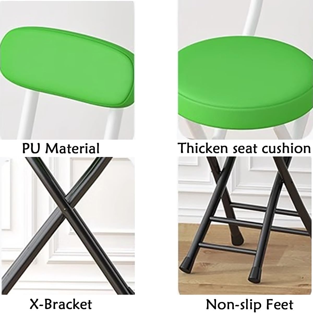 18inch Counter Height Folding Stools for Adults, Cushioned Padded Folding Bar Stool with Footrest & Backrest, Foldable Counter Stool Load Capacity 150kg/330lb, For Kitchen Garden Office ( Color : Brow