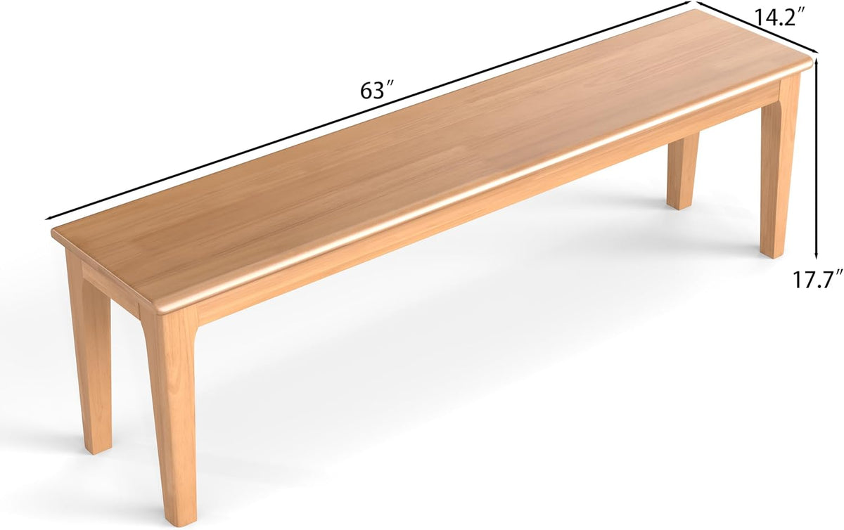 Dining Bench 63" Wood Solid Oak Wooden Bed End/Entryway Bench for Bedroom Living Room Kitchen(Nature)