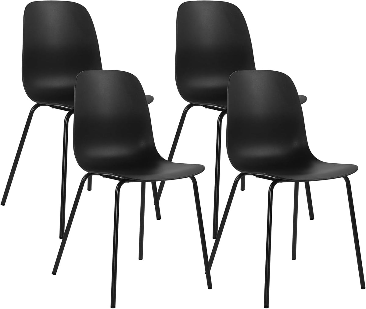 LSSBOUGHT Modern Dining Chairs Set of 4, Mid-Century Plastic Kitchen Chairs with Metal Legs, Comfortable Armless Side Chairs for Dining Room, Kitchen, Living Room & Small Spaces (Black)