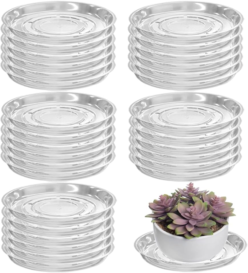 30 Packs 16" Extra-Large Clear Plant Saucers for Indoor Outdoor Use Heavy Duty Plastic Plant Trays for Planter Bulk Flower Pot Drip Trays to Catch Water, 4 to 20 Inch
