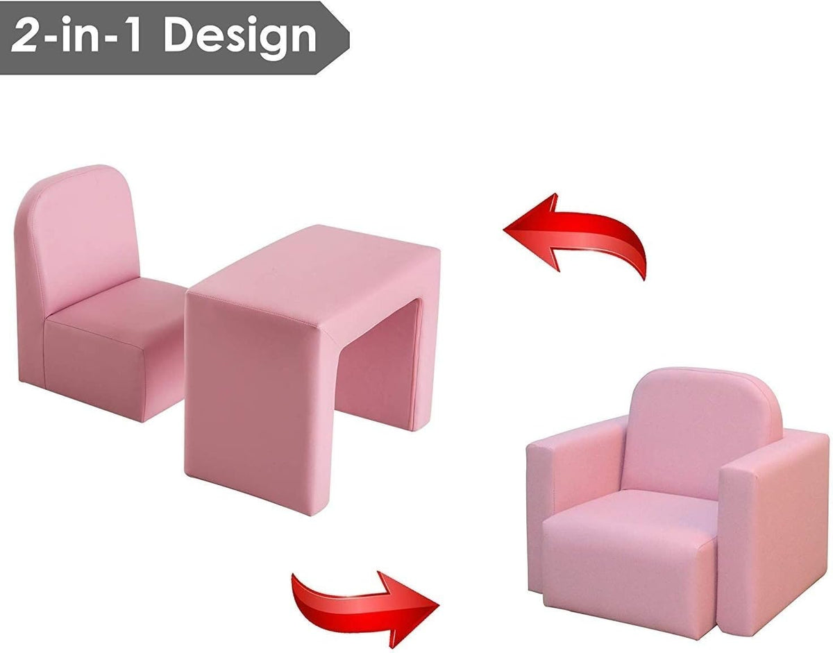 2-in-1 Multifunctional Convertible Kids Table and Chair Set Pink Modern Contemporary Plastic Cushioned Seat