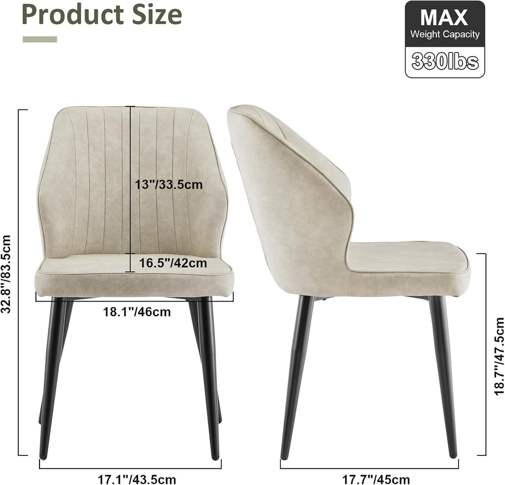 TUKAILAi Modern Dining Chairs Set of 6, Faux Leather Upholstered Kitchen Chairs with Curved Backrest & Metal Legs, Comfy Accent Side Chairs for Guest Reception Restaurant Commercial (Cream)