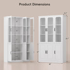 MU 78.7" Tall Kitchen Pantry with 3 Glass Doors, Freestanding China Cabinet with Adjustable Shelves, Large Kitchen Pantry Storage Cabinet Cupboard for Dining Room, Living Room, White (X-Large, 46" W)