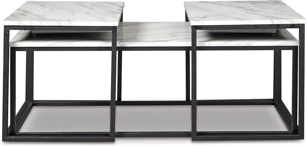 GTU Furniture Contemporary Engineered Wood Rectangular 3-Piece Coffee Table Set, Cocktail Table with 2 Matching End Tables, Gray/Black Finish for Living Room