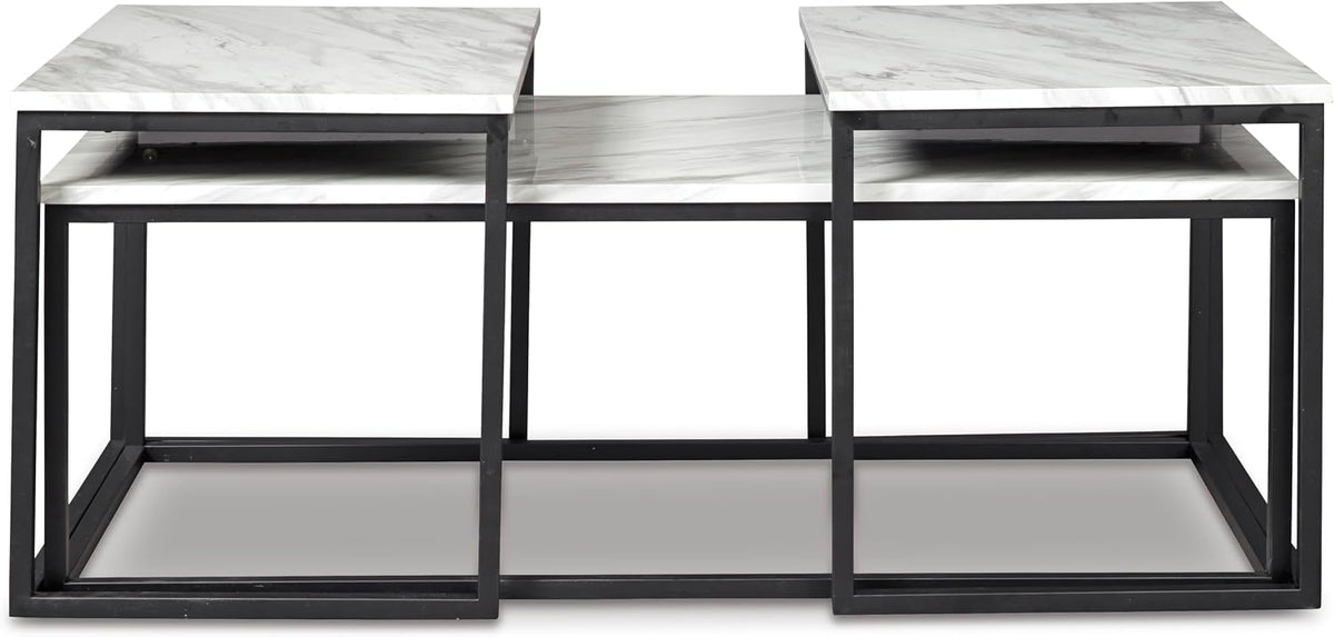 GTU Furniture Contemporary Engineered Wood Rectangular 3-Piece Coffee Table Set, Cocktail Table with 2 Matching End Tables, Gray/Black Finish for Living Room