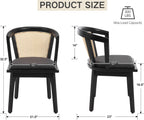 CIMOTA Set of 4 Black Rattan Wood Dining Chairs Mid-Century Modern Upholstered Dining Room Chairs Barrel Cane Back Accent Side Chair for Kitchen/Cafe/Bistro, Linen Charcoal