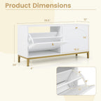 Giantex Shoe Storage Bench with 2 Flip Drawers, 39.5" W Entryway Bench with Storage, Adjustable Shelves, Modern Shoe Cabinet for Entry Way, Hallway, Foyer, Living Room, White & Gold
