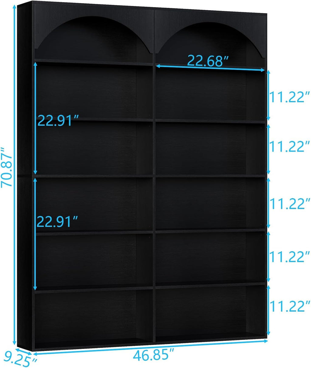 Gyfimoie 70.8’’ Tall Bookshelf and Bookcase, 7-Tier Double Wide Bookcase Modern Large Open Display Shelves with Curved Baffle for Home Office Living Room (Black)