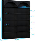 Gyfimoie 70.8’’ Tall Bookshelf and Bookcase, 7-Tier Double Wide Bookcase Modern Large Open Display Shelves with Curved Baffle for Home Office Living Room (Black)