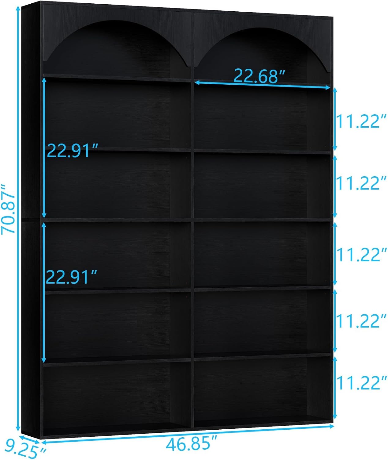 Gyfimoie 70.8’’ Tall Bookshelf and Bookcase, 7-Tier Double Wide Bookcase Modern Large Open Display Shelves with Curved Baffle for Home Office Living Room (Black)