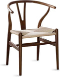 Polynices Wishbone Chair, Weave Solid Wood Mid-Century Modern Y Shaped Backrest Dining Chair (Walnut)