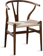 Polynices Wishbone Chair, Weave Solid Wood Mid-Century Modern Y Shaped Backrest Dining Chair (Walnut)
