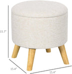 Storage Ottoman, Round Stool Chair with Cushioned Top, Cream White