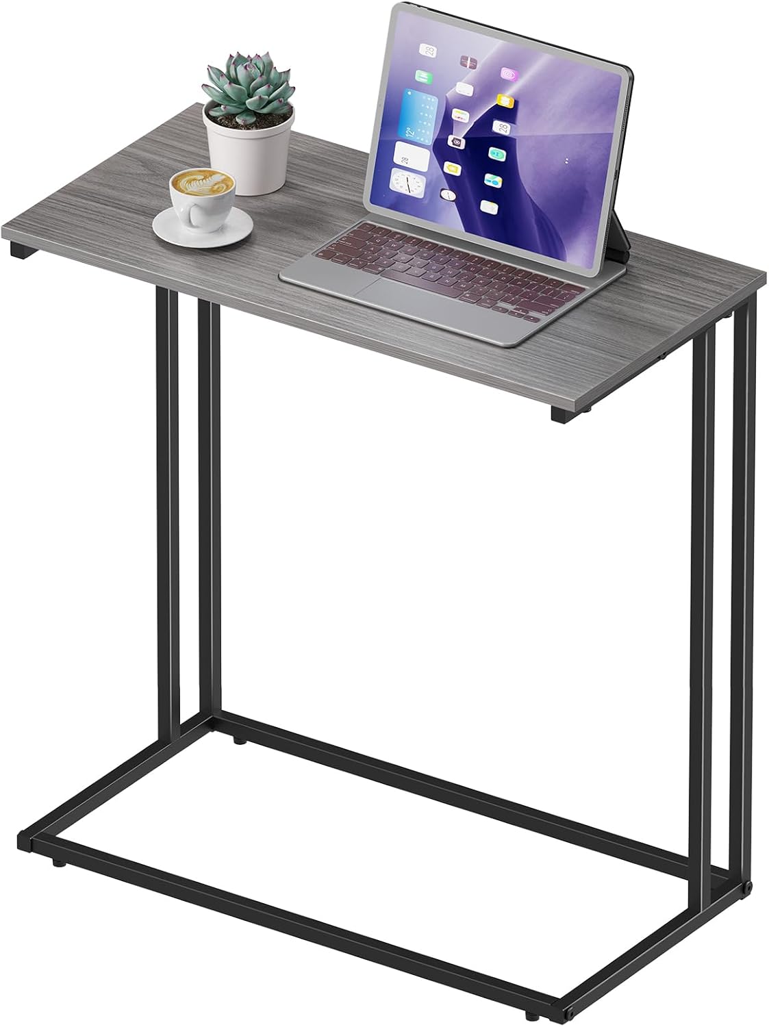 C-Shaped Side Table, Modern End Table with Metal Frame, Space Saving Design for Living Room，Large Surface Couch Table for Bedroom, and Home Office，24 x 12 x 24 inches (Grey)
