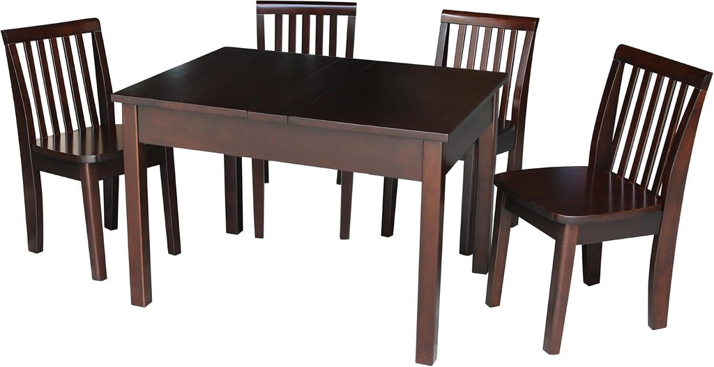 IC INTERNATIONAL CONCEPTS Kids Table and 4 Chair Set, Mission Style Juvenile Furniture, Perfect for Playroom or Study Area - Rich Mocha Finish