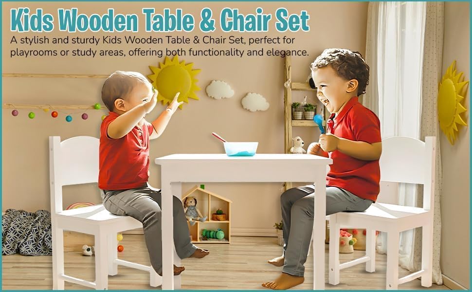 HYGRAD BUILT TO SURVIVE Kids Wooden Table and Chair Set - Stable and Sturdy Toddler Activity Table for Craft, Art - Perfect Children Gift for Livingroom, Daycare, Classroom, Playroom (White)