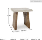 Signature Design by Ashley Brendalhouse Casual End Table with Faux Cement Top and Double Plinth Base, Solid Mango Wood, Melamine Laminate, Casually Cool Design, Light Brown & White