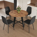 42" Round Dining Table Set for 4, Modern Kitchen Table Chairs Set of 4 Wood Dining Table Upholstered Chair with Metal Leg for Dining Room (Black, 42" Brown Table + 4 Chairs)