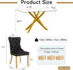 5 Piece Dining Table Set Rectanglar Glass Dining Set for 4 Modern Small Kitchen Table Set with 4 Upholstered Chairs for Apartment Dining Kitchen Room (Gold Table & Black Chair)