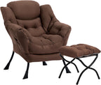 HollyHOME Lazy Chair with Foldable Ottoman, Accent Comfy Lounge Armchair and Folding Footrest Stool, Leisure Sofa Reading Chair and Footstool for Living Room, Bedroom, Dorm,Coffee Brown
