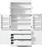 77'' Tall Freestanding Kitchen Pantry Cabinet, 35"L x 17.7"W Modern Shaker Style Cupboard with Adjustable Shelves, Wine Racks, Power Outlet & USB Ports, Anti-Tip Design, Easy Assembly (White)