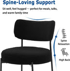 Black Boucle Dining Chairs Set of 6, Upholstered Dinner Chair with Metal Frame, Dining Room Chairs with Padded Seat, Round Modern Seating for Living Room