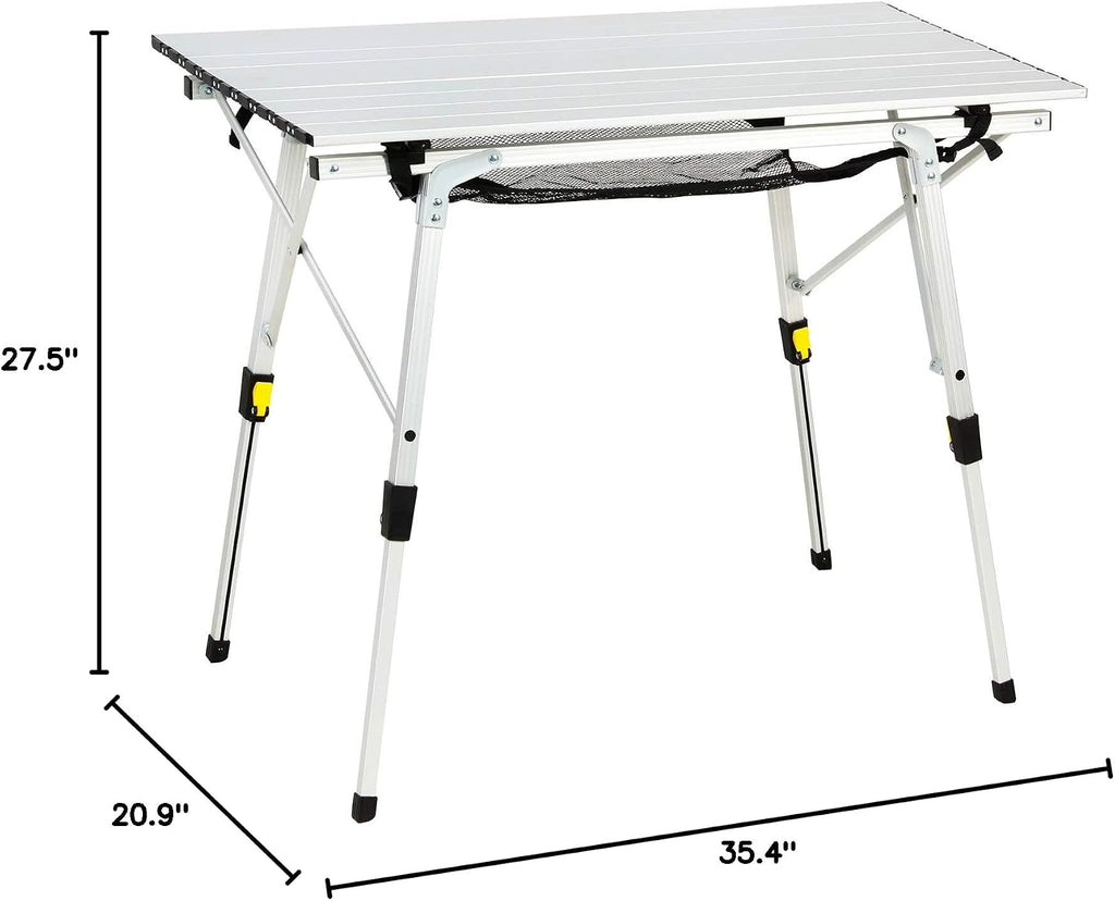 Portal Outdoor Folding Portable Picnic Camping Table with Adjustable Height Aluminum Roll Up Table Top Mesh Layer, Silver