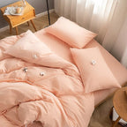 FACE TWO FACE Bedding Duvet Cover Set 3 Pieces 100% Washed Cotton Duvet Cover Linen Like Textured Breathable Durable Soft Comfy (King, Pink)
