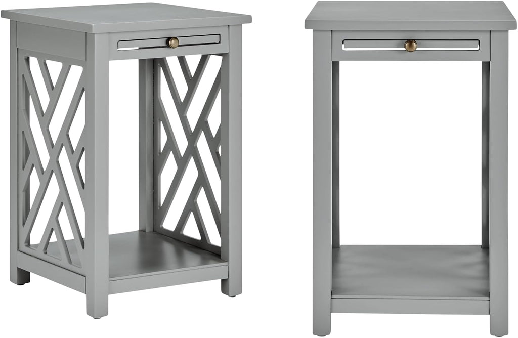 Alaterre Furniture Coventry 2-Pack Wood End Tables – Compact Side Tables with Pull-Out Tray, Bottom Shelf, and Open Square Side Panels – Easy Assembly Storage Tables for Living Room or Bedroom (Gray)