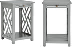 Alaterre Furniture Coventry 2-Pack Wood End Tables – Compact Side Tables with Pull-Out Tray, Bottom Shelf, and Open Square Side Panels – Easy Assembly Storage Tables for Living Room or Bedroom (Gray)