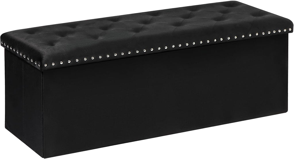 B FSOBEIIALEO Storage Ottoman Bench, 43" Velvet Ottoman with Storage, Black | 140L Large Storage Space, Tufted Foldable Long Storage Bench for Bedroom , Living Room, Entryway, End of bed