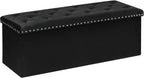 B FSOBEIIALEO Storage Ottoman Bench, 43" Velvet Ottoman with Storage, Black | 140L Large Storage Space, Tufted Foldable Long Storage Bench for Bedroom , Living Room, Entryway, End of bed