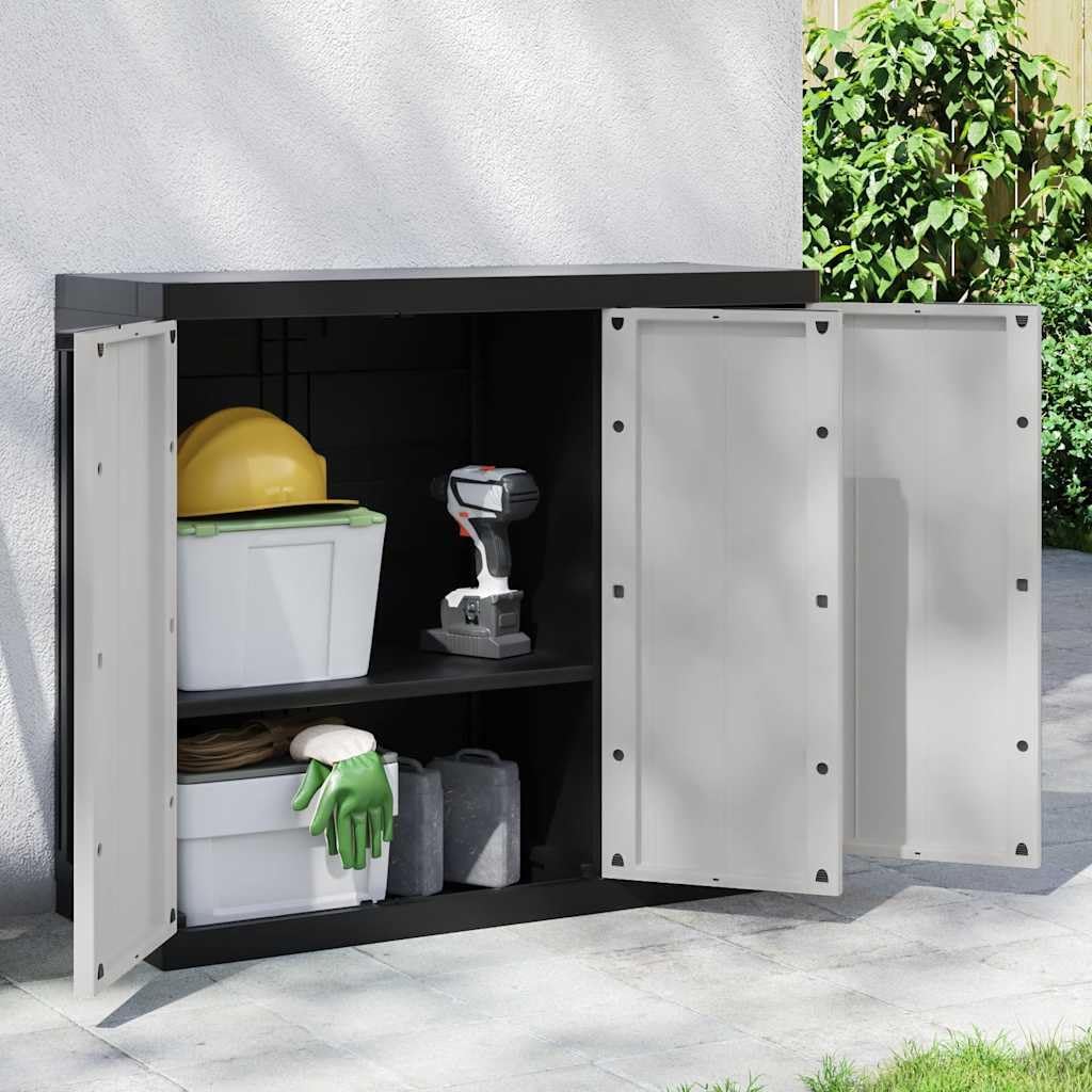 Locking Outdoor Storage Cabinet with Shelves Adjustable Shelf Modern Outdoor Storage Cabinet for Balcony Gray Black Polypropylene Medium