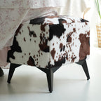 Faux Cowhide Ottoman, Upholstered Foot Stool,Animal Print Ottoman - 16 x 16 x 17 Inches, Cube Footrest with Solid Metal Legs for Living Room,Bedroom & Entryway (Coffee)
