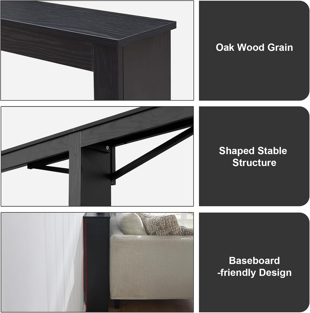 MOHOPE 78.8" Long Console Table with Power Outlets, 7.9" Narrow Sofa Table with USB & Type-C Ports, Skinny Behind Couch Tables with Charging Station, Entryway Table for Hallway, Living Room, Black