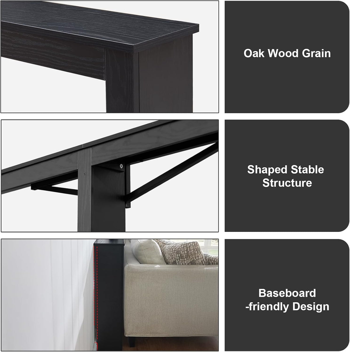MOHOPE 78.8" Long Console Table with Power Outlets, 7.9" Narrow Sofa Table with USB & Type-C Ports, Skinny Behind Couch Tables with Charging Station, Entryway Table for Hallway, Living Room, Black