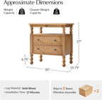 HULALA HOME 26" End Tables Set of 2 with Charging Station, Transitional 2 Drawer Wood Endtables with Pull-Out Shelf and Open Storage Space, Large Side Tables with Solid Wood Spindle Legs, Oak