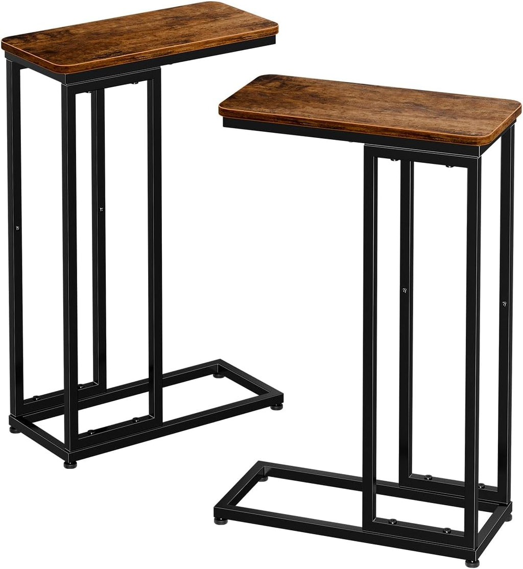 Simple Trending C Shaped Side Table, End Table Set of 2, Sofa Couch Table TV Tray for Living Room, Small Space, Rustic Brown