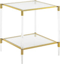 Convenience Concepts Royal Crest Acrylic Glass Square End Table 20.25" - Modern 2-Tier Tempered Glass Living Room Side Table with Storage Shelf, Gold Chrome Frame Table with Acrylic Legs, Glass, Gold