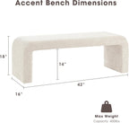 Ink+Ivy Steve Entryway Accent Bench Padded, Cozy Plush Boucle Upholstered Bench for Living Room, Modern Curved Corner Compact Bed End Bench for Bedroom, Indoor Seating, Fully Assembled, 42" W Cream
