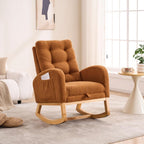 Accent Rocking Chair with Footrest High Back Rubber Wood Rocking Legs Bedroom Living Space (Caramel + Teddy + Foam)