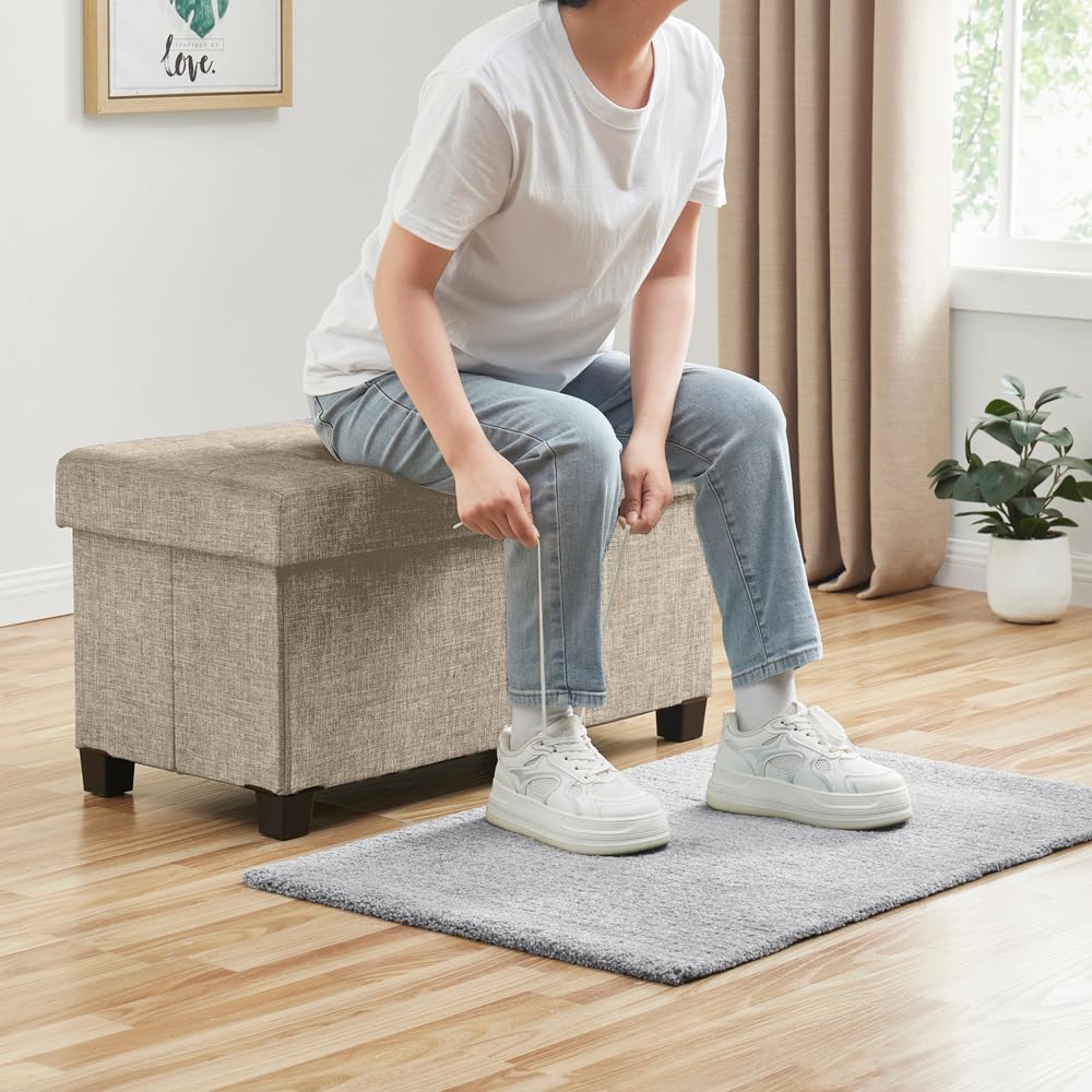 Ornavo Home 30" Large Storage Ottoman Bench with Legs, Taupe | Foot Rest Stool; Ottoman with Hidden Storage; Ideal for Bedroom, Living Room, Entryway or Home Office