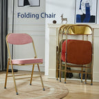 Corduroy Fabric Folding Chair, Home Balcony Retro Folding Chair, Metal Foldable Stool Chair with Backrest for Photo Office Meeting Chair(Blue+Silver)