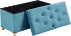 BRIAN & DANY 30 Inches Folding Storage Ottoman Bench, Ottoman with Storage for Living Room, with Wooden Feet and Lid, Teal