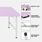 4 FT Folding Table with Carry Handle, Portable Fold-in-Half Plastic Table, Rectangle Foldable Table for Indoor/Outdoor Light Purple