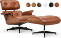 Top Grain Leather, Mid Century Chaise Lounge Chair and Ottoman, Reading Chair, Accent Chair, Modern Classic Chair, Heavy Duty Base Support for Living Room Lounge Office, Walnut-Brown, Heightening