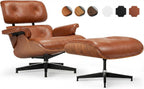 Top Grain Leather, Mid Century Chaise Lounge Chair and Ottoman, Reading Chair, Accent Chair, Modern Classic Chair, Heavy Duty Base Support for Living Room Lounge Office, Walnut-Brown, Heightening