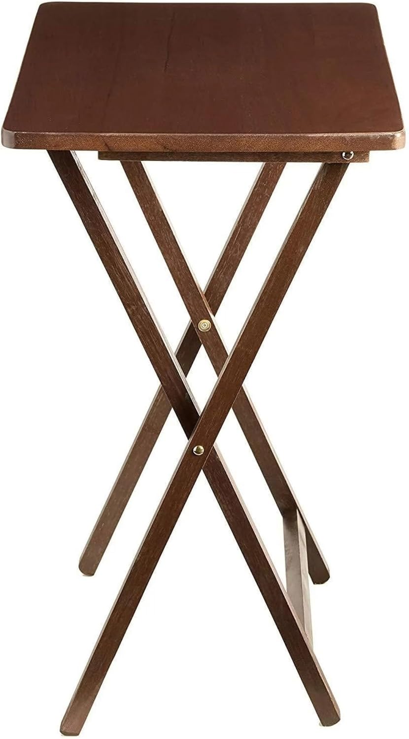 Folding TV Tray Table for Indoor Use, 1-Piece Rubberwood in Walnut or Natural Finish, 19" x 14.5" x 26" Snack Bed Desk,Space-Saving 1-Piece Snack Table, Bedside or Laptop Stand(Walnut)